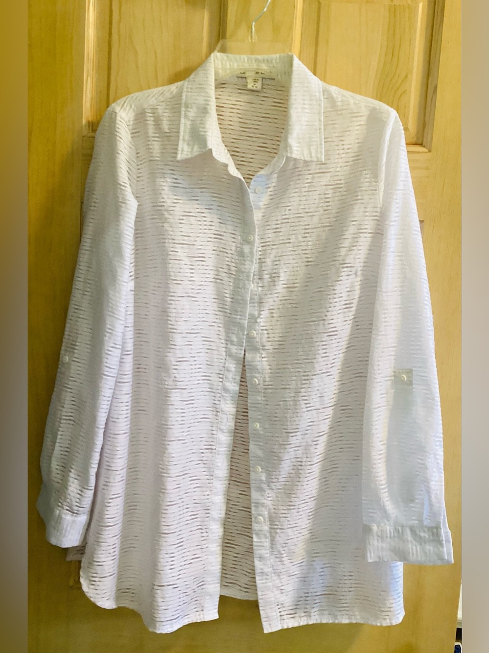 Coldwater Creek Sheer White Textured Button Front Blouse, Med.